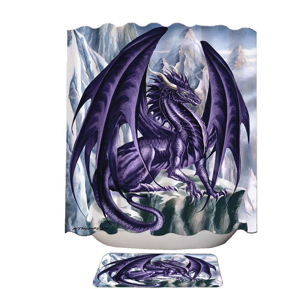 Hoarfrost Purple Dragon Drawing Shower Curtain Made of Fabric