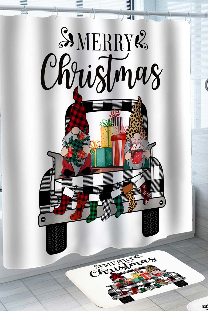 Holiday Shower Curtains Loaded Christmas Truck with Dwarfs and Presents