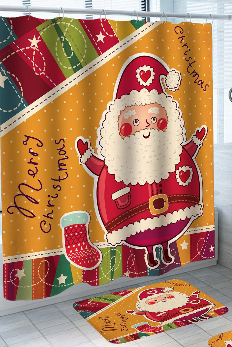Holiday Shower Curtains with Santa Claus is Here Merry Christmas