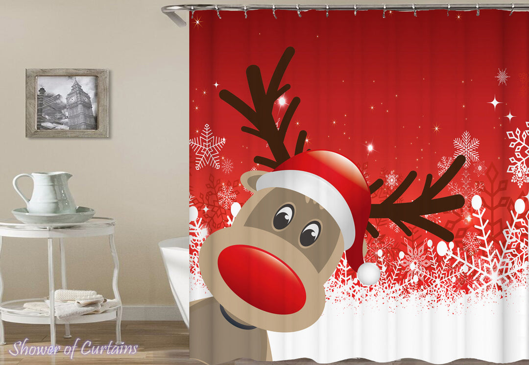 Holiday Shower Curtains Christmas of Cute Cartoon Reindeer Shower Curtain