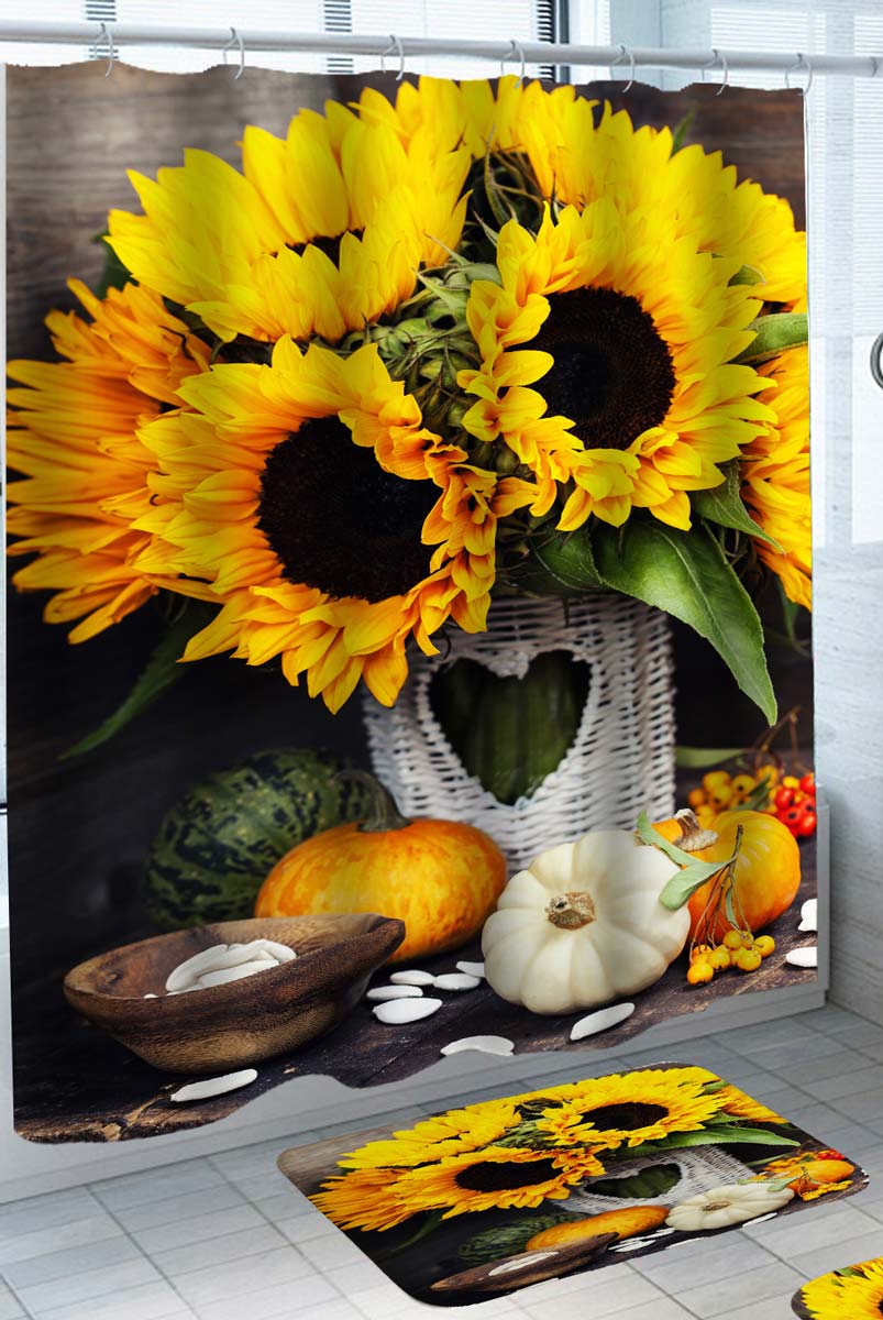 Holidays Shower Curtain with Sunflower Basket