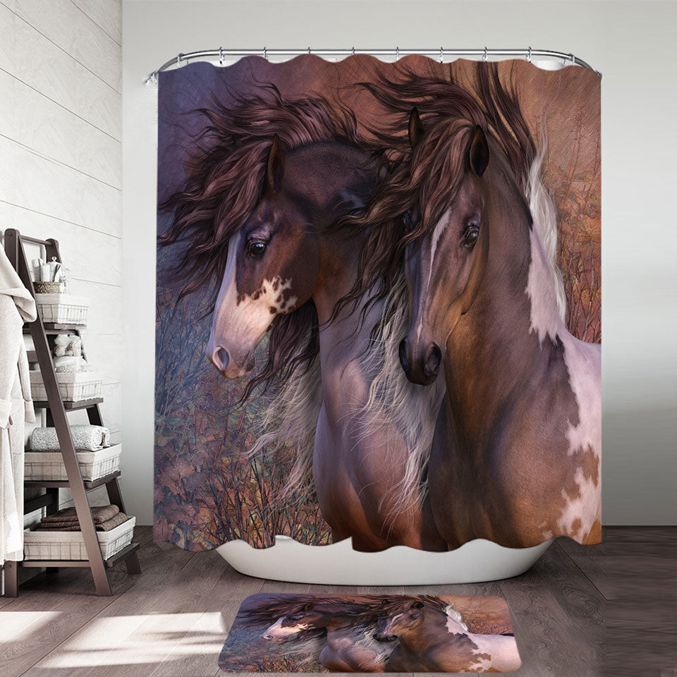 Horse Shower Curtain Art the Bachelors Two Attractive Horses