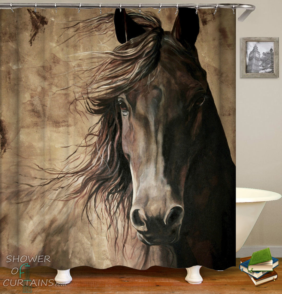Horse Shower Curtain - Noble Black Horse