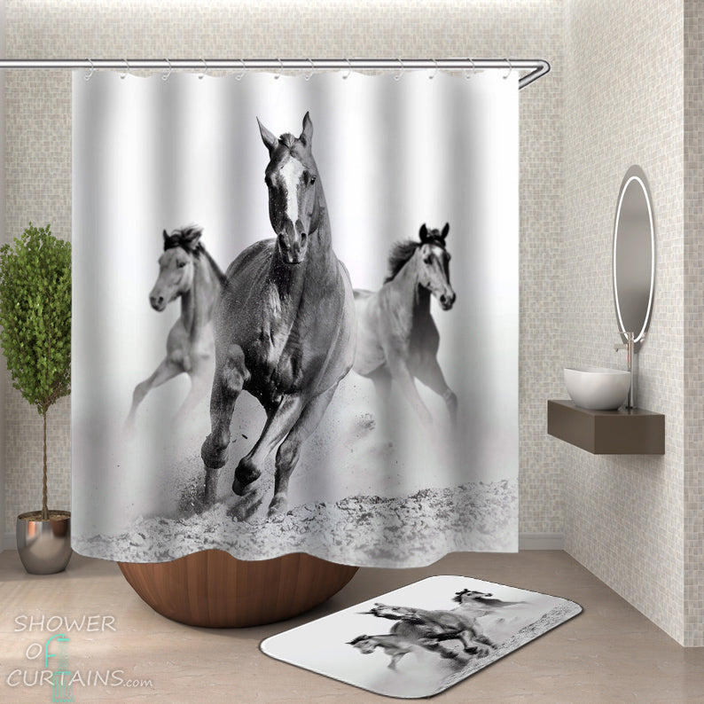 Horse Shower Curtain of Black And White Horses