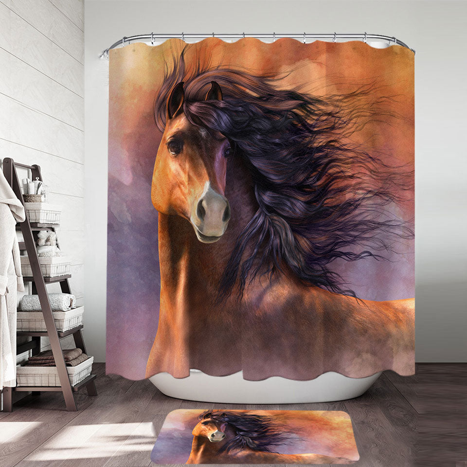 Horses Art Handsome Brown Horse Shower Curtain Fabric