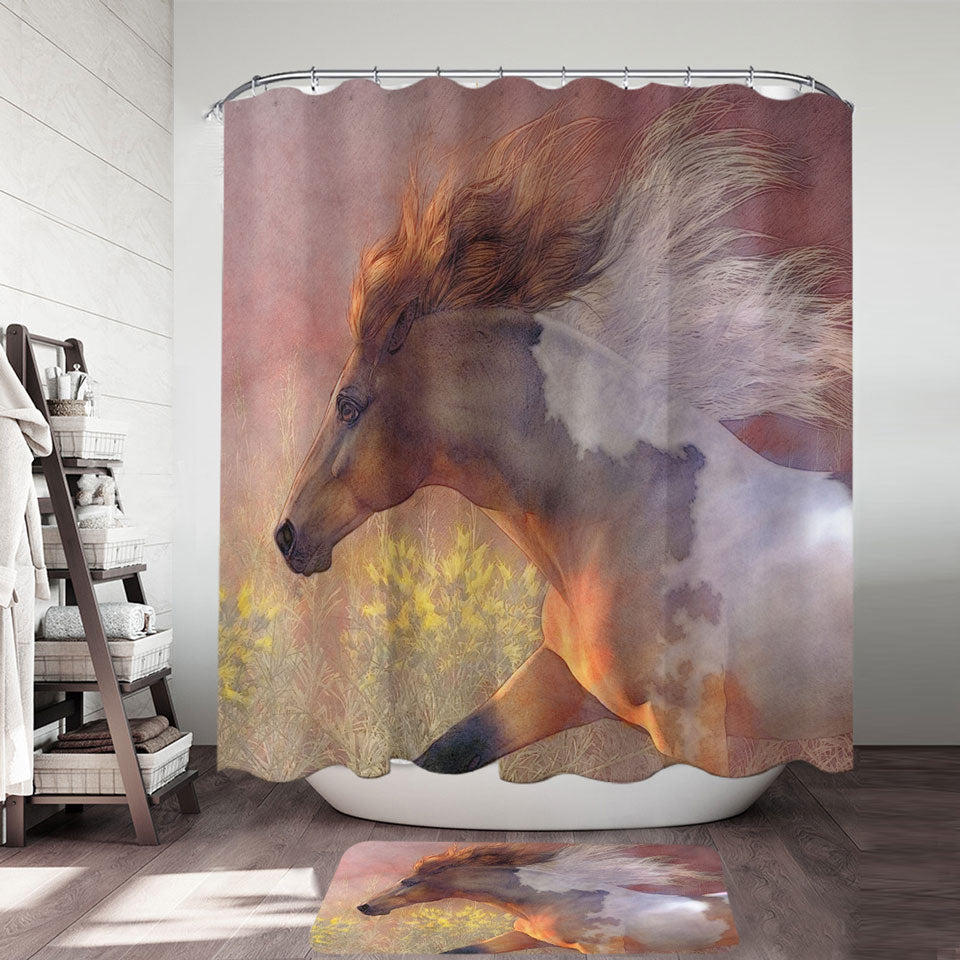 Horses Art Twilight Run Wild Horse Shower Curtains and Bathroom Rugs