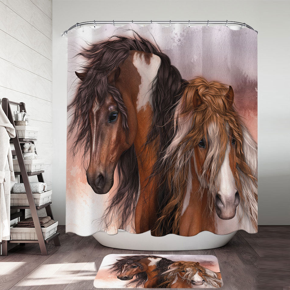 Horses Art Two Brown Pinto Horses Shower Curtains Near Me