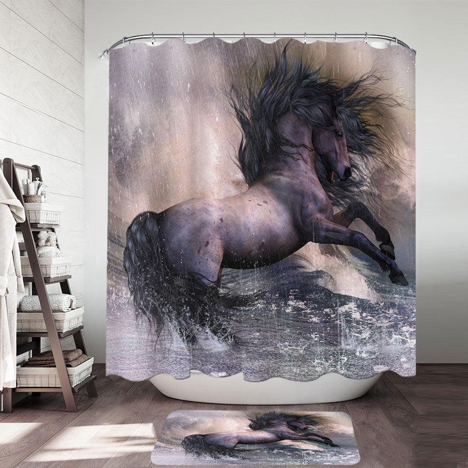 Horses Shower Curtains for Sale Art Storm Front Black Brown Wild Horse
