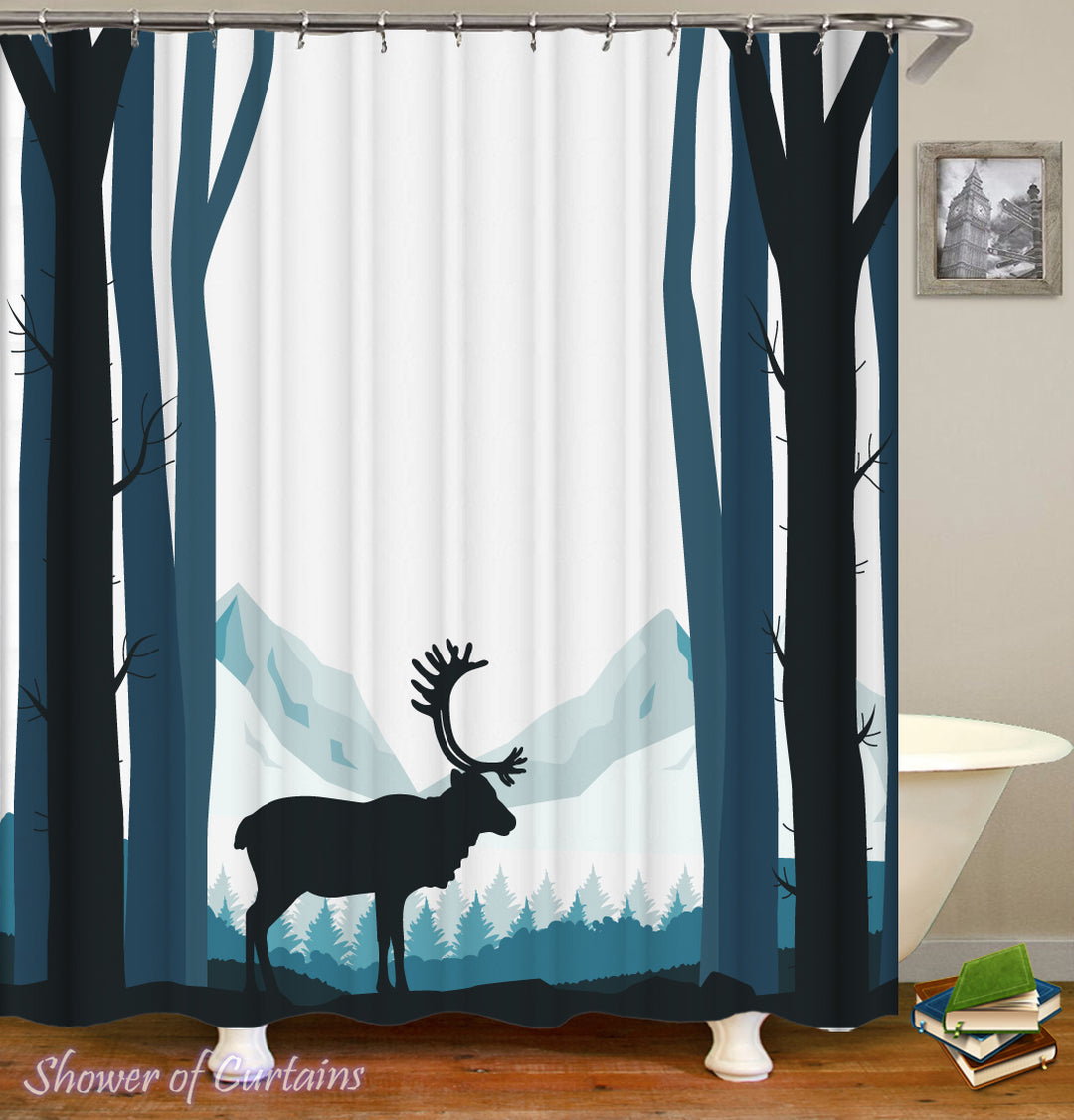 Hunters Shower Curtains - Reindeer Silhouette Shower Curtain