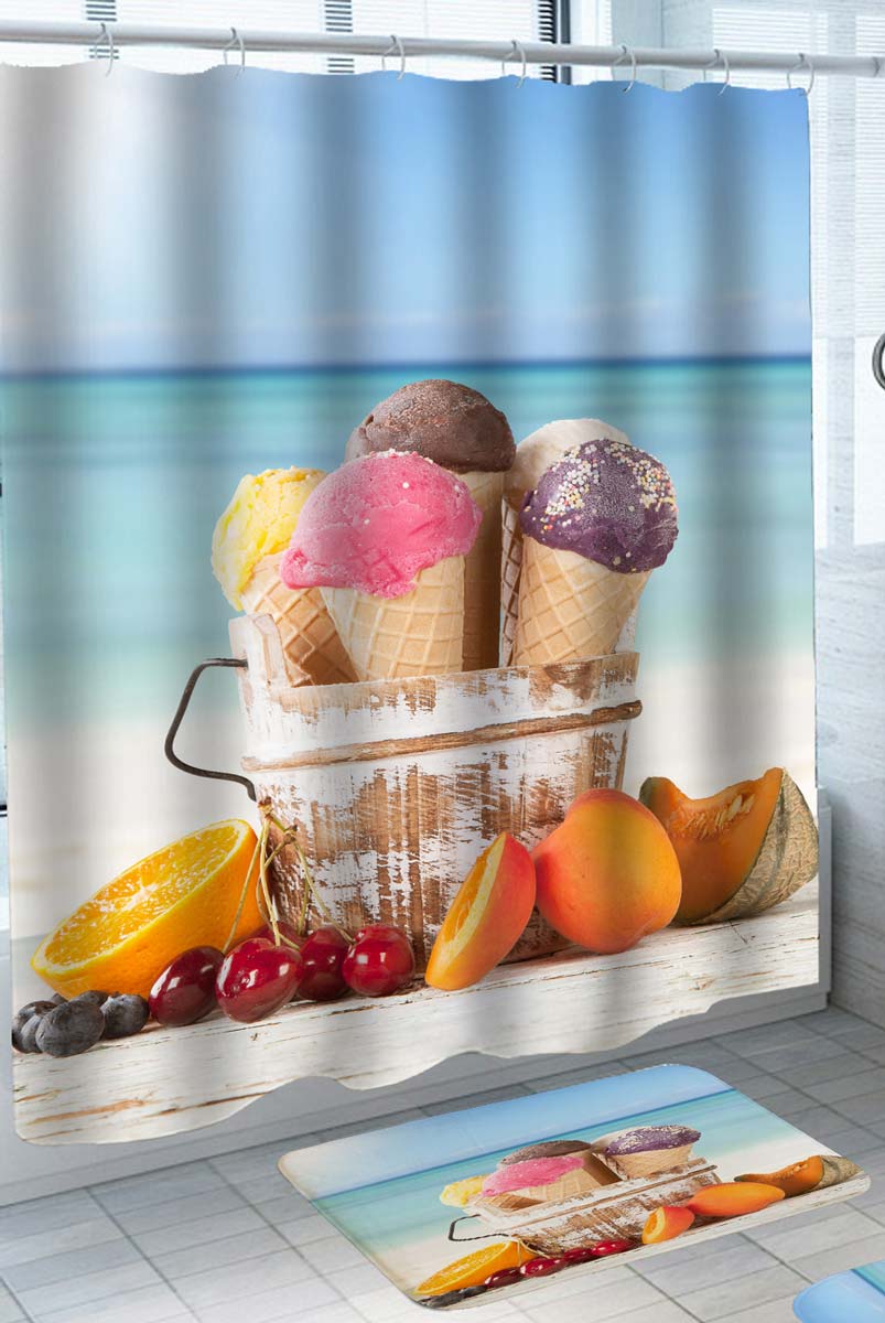 Ice Cream Shower Curtain with Beach Design