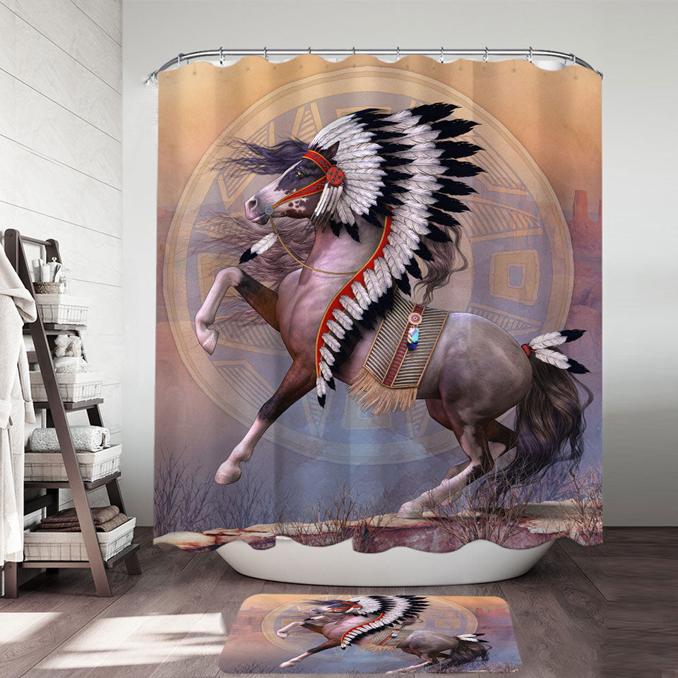 Impressive Shower Curtains Native American War Bonnet Horse