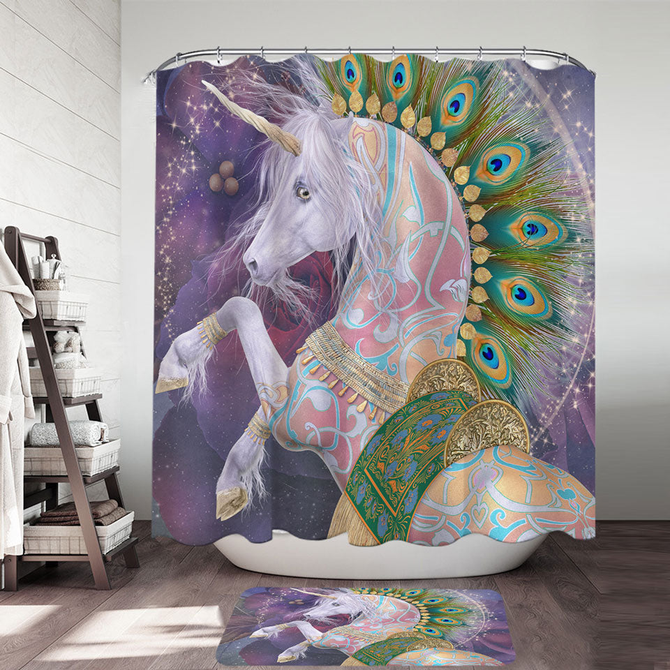 Indian Peacock Unicorn Shower Curtain