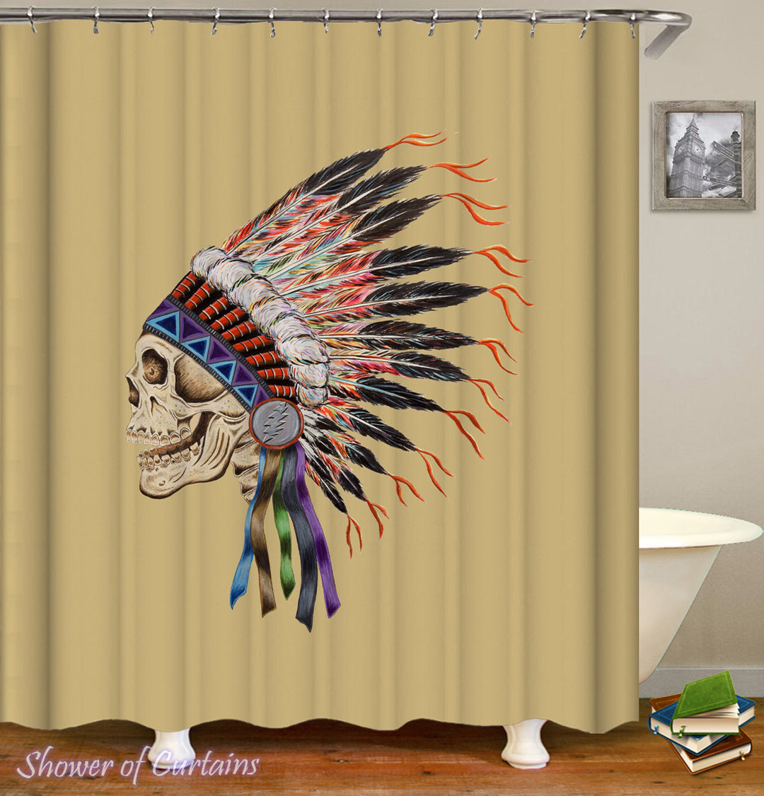 Indian Chief Skull Shower Curtain - Native American