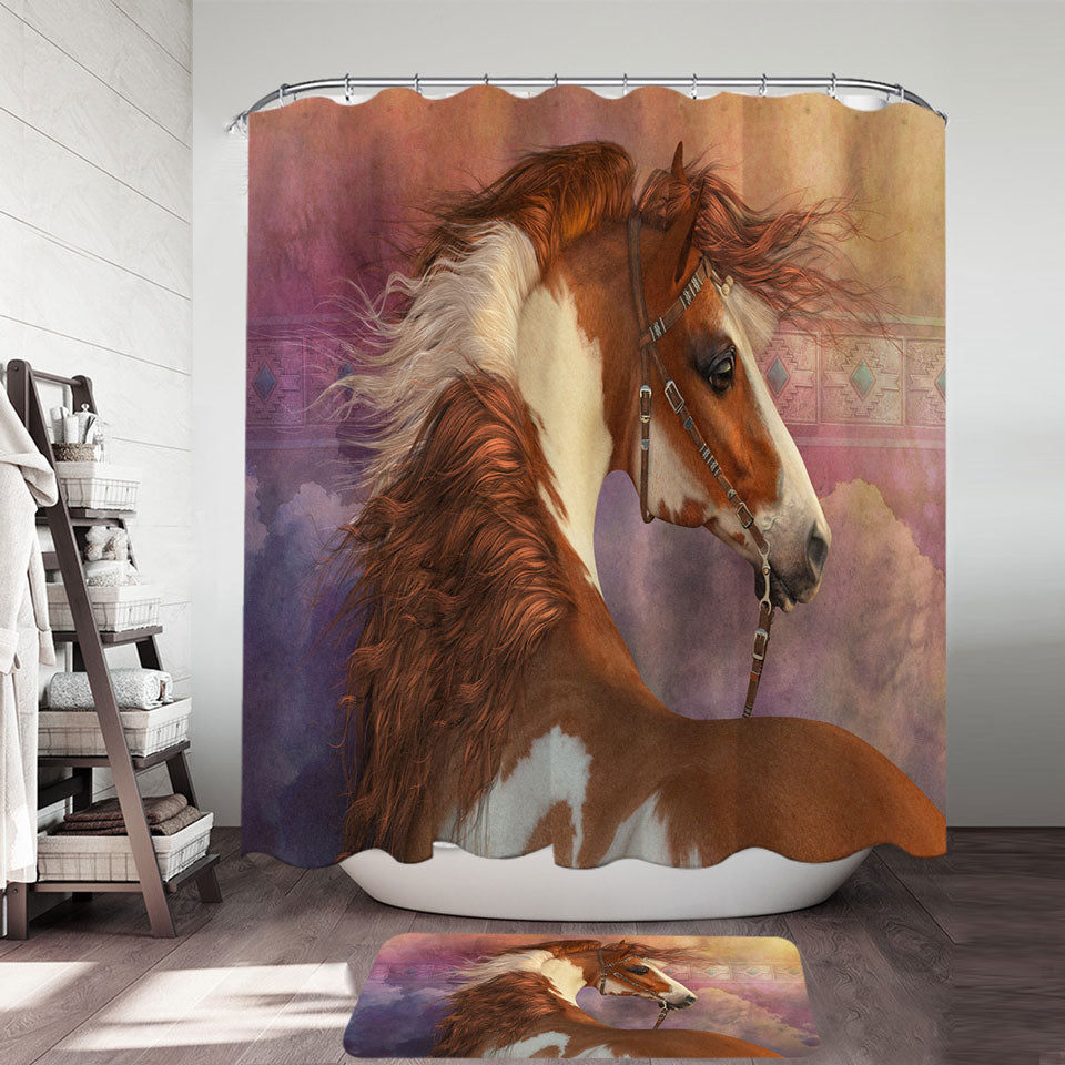 Inexpensive Shower Curtains Heart of the West Brown and White Pinto Horse