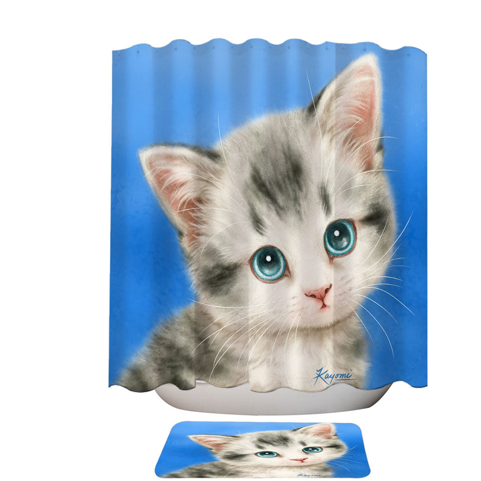 Innocent Shower Curtains for Baby Blue Eyes Grey Kitty Cat