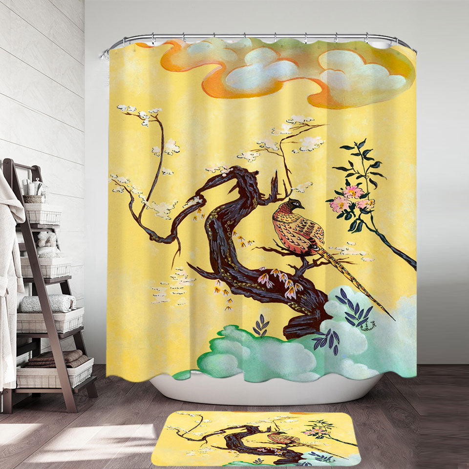 Japanese Art Painting Asian Bird Shower Curtain