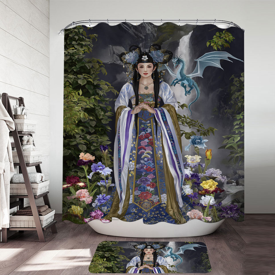 Japanese Flower Garden and Dragon Princess Shower Curtains