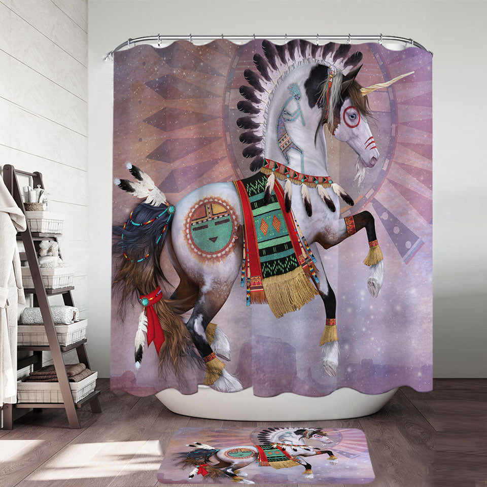Kachina Native American Unicorn Shower Curtain for Boys