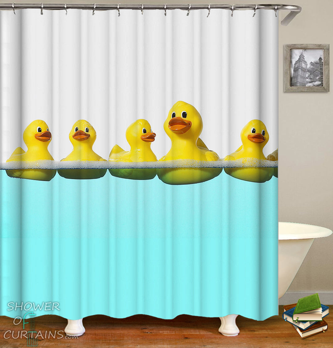 Kid's Shower Curtains of Swimming Rubber Duck Shower Curtain