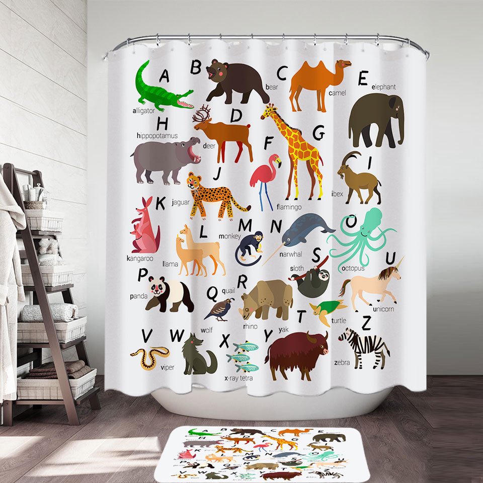 Kids Alphabet Shower Curtain with Animals Names