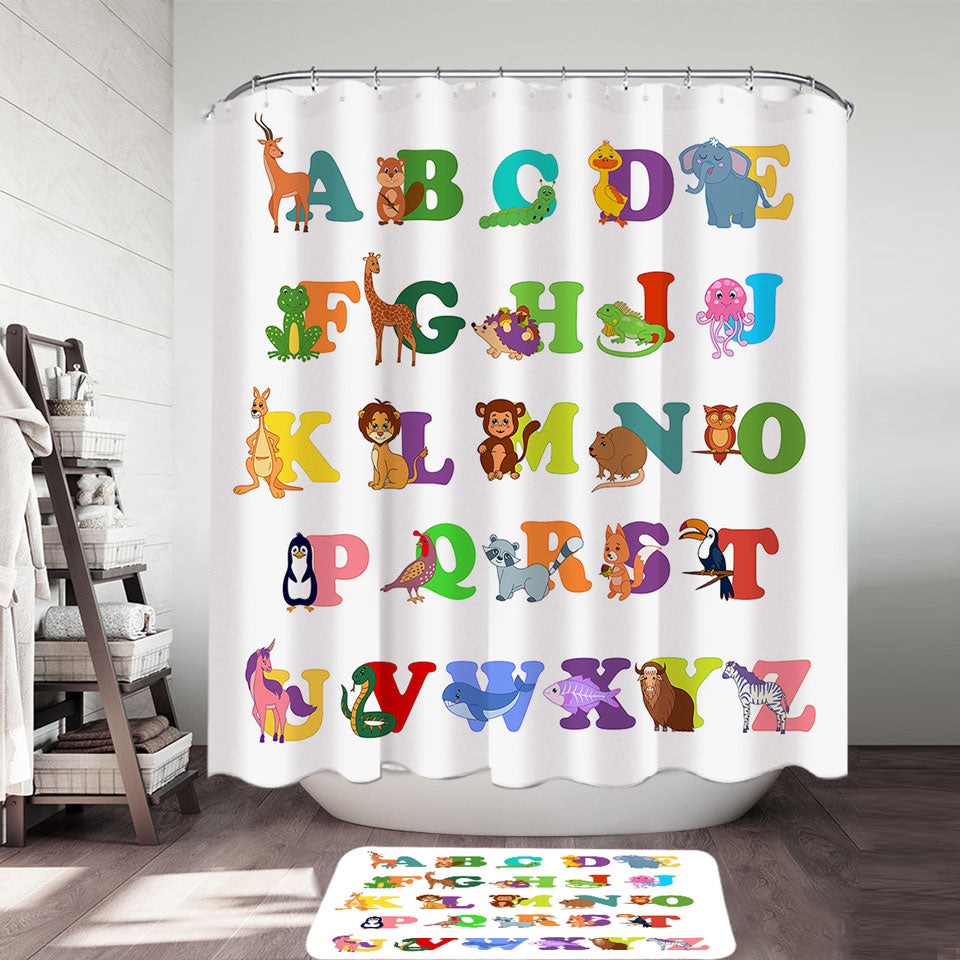Kids Alphabet Shower Curtains Animals Cute Characters