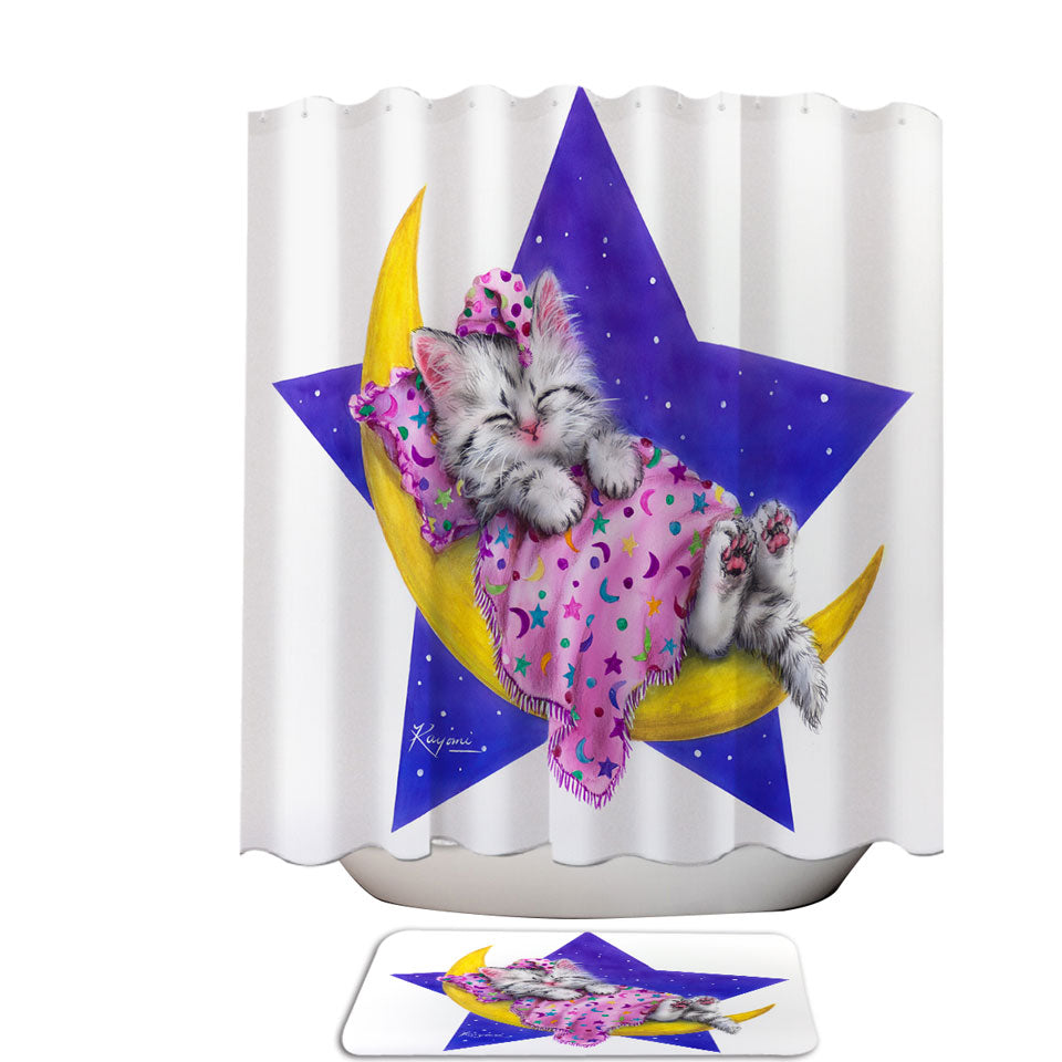 Kids Children Shower Curtain Design Moon Bed Kitty Cat