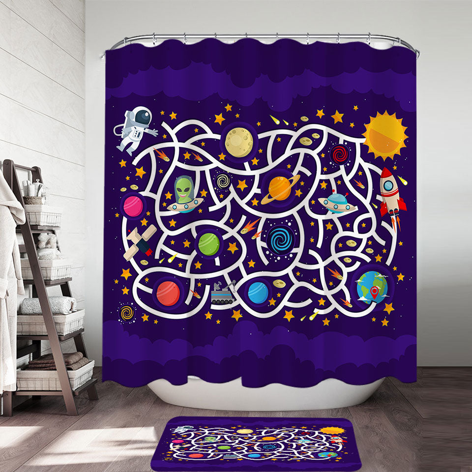 Kids Fabric Shower Curtains Space Maze