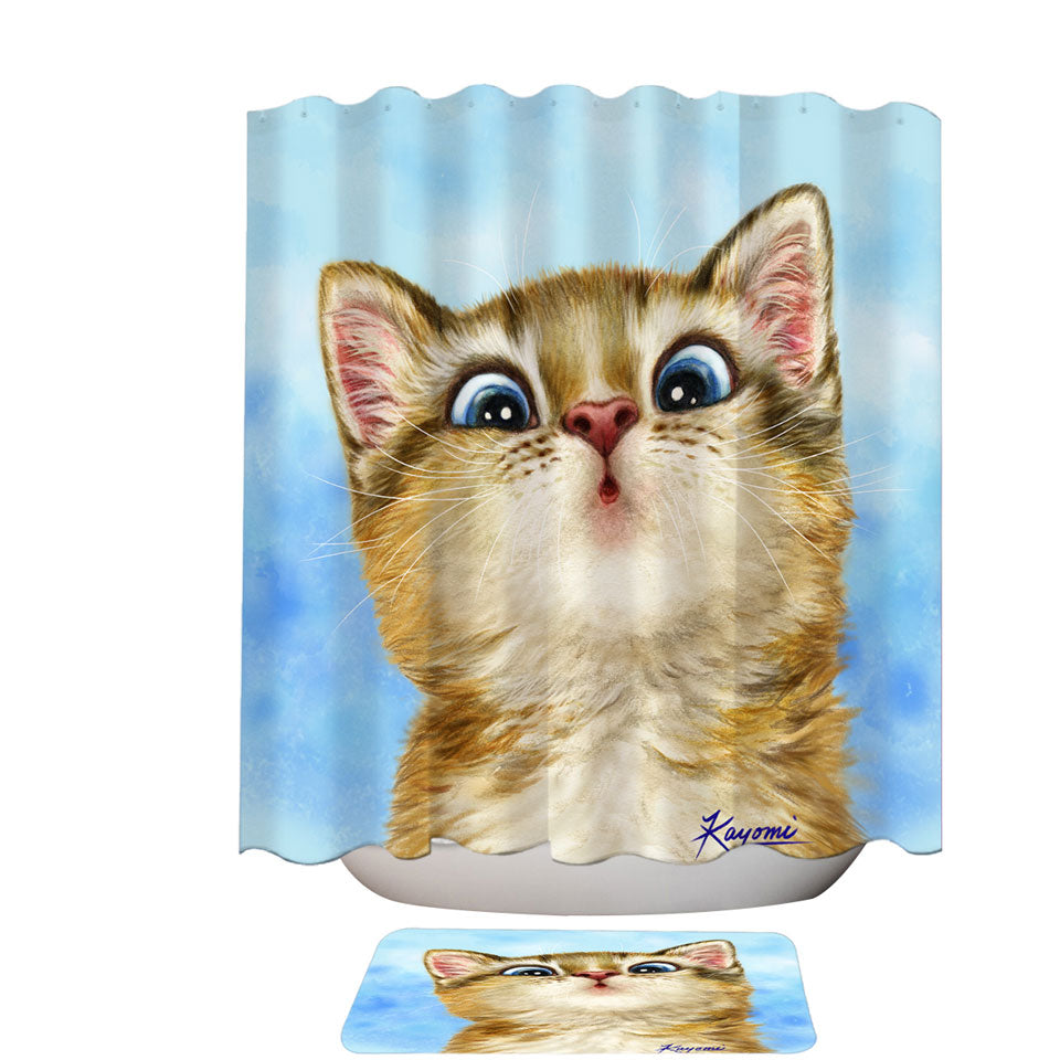 Kids Fabric Shower Curtains with Cats Designs Sweet Confused Kitten