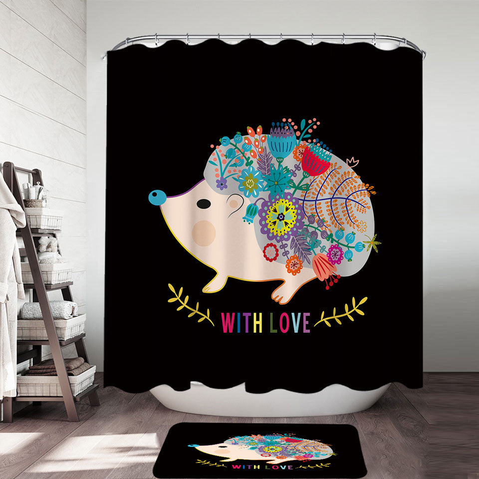 Kids Floral Hedgehog Shower Curtains