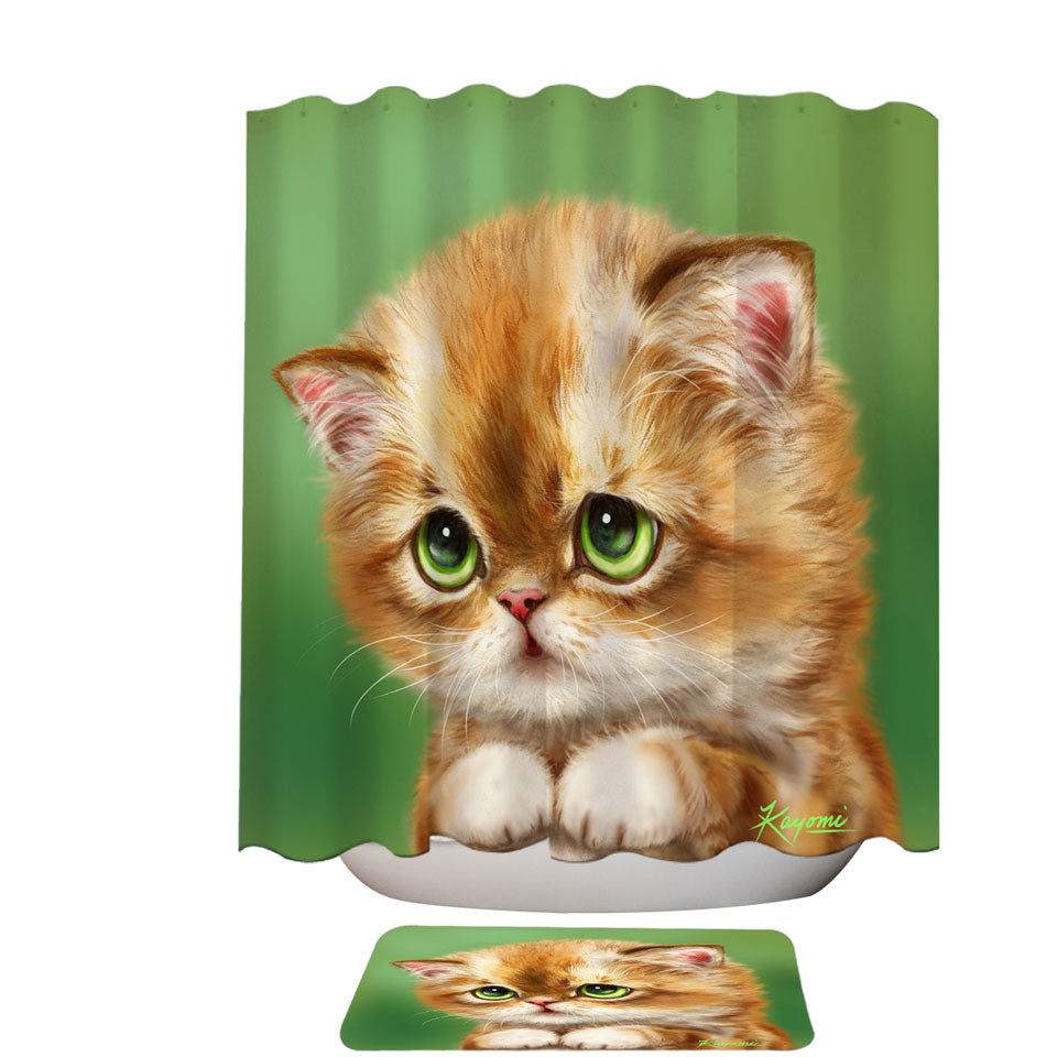 Kids Shower Curtain with Sweet Cats Designs Ashamed Ginger Kitten