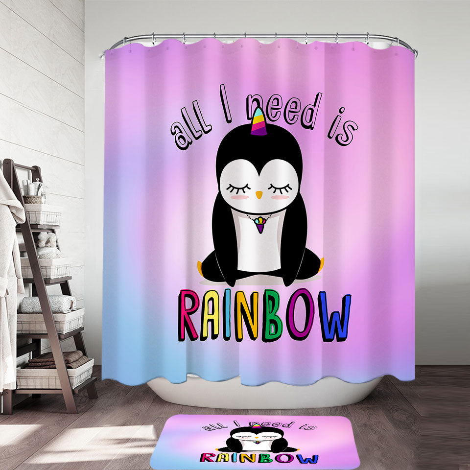 Kids Shower Curtains Adorable Sad Unicorn Penguin Shower Curtain