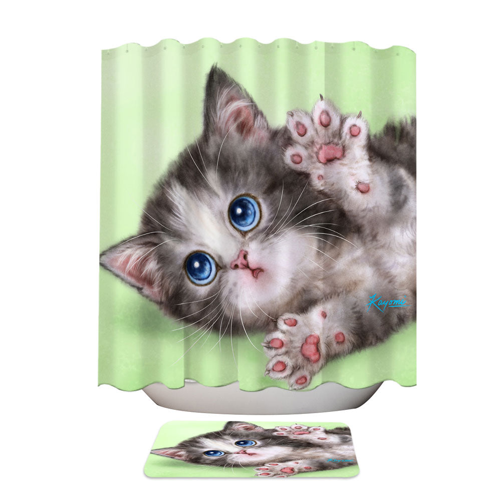 Kids Shower Curtains Cute Kittens Drawings Grey Tabby Kitty Cat