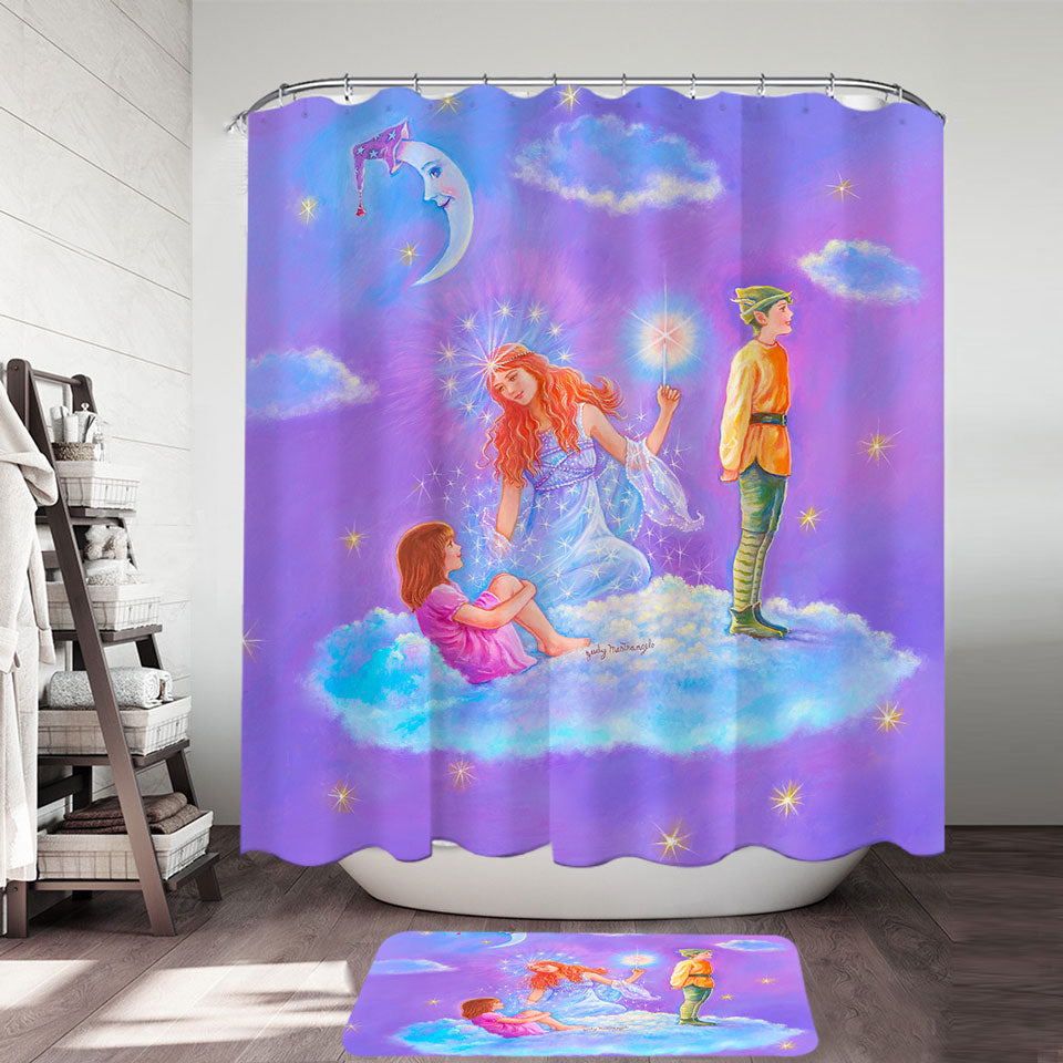 Kids Shower Curtains Fairy Tale Painting the Cloud Lady