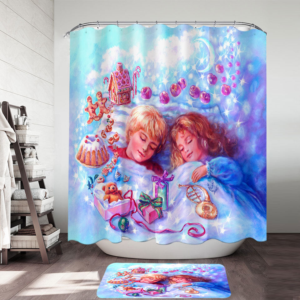 Kids Shower Curtains Vintage Fairytales Art Painting Sweet Candy Dreams