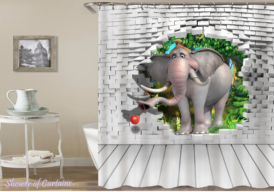 Kids Elephant Shower Curtains of Cartoon Elephant Character