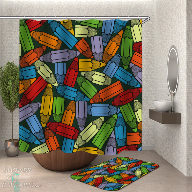 Kids Shower Curtains - Colorful Pencils Shower Curtain