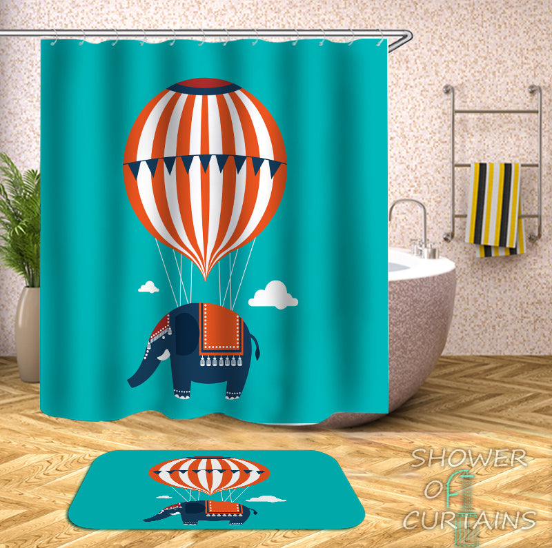 Kids Shower Curtains - Flying Elephant Shower Curtain