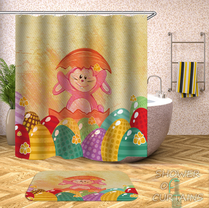 Kids Shower Curtains Friendly Easter Bunny