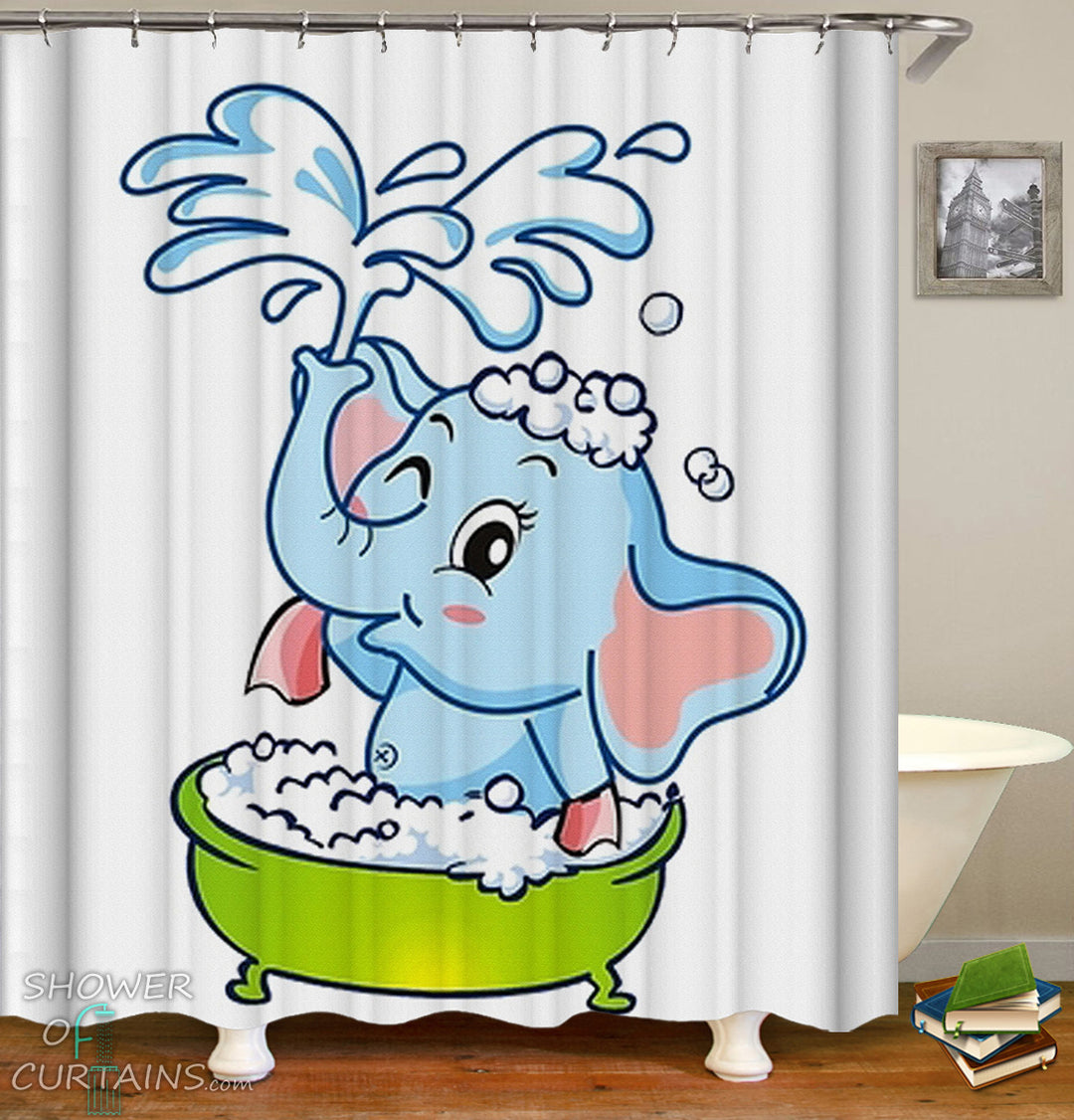 Kids' Shower Curtains of Baby Elephant Cartoon
