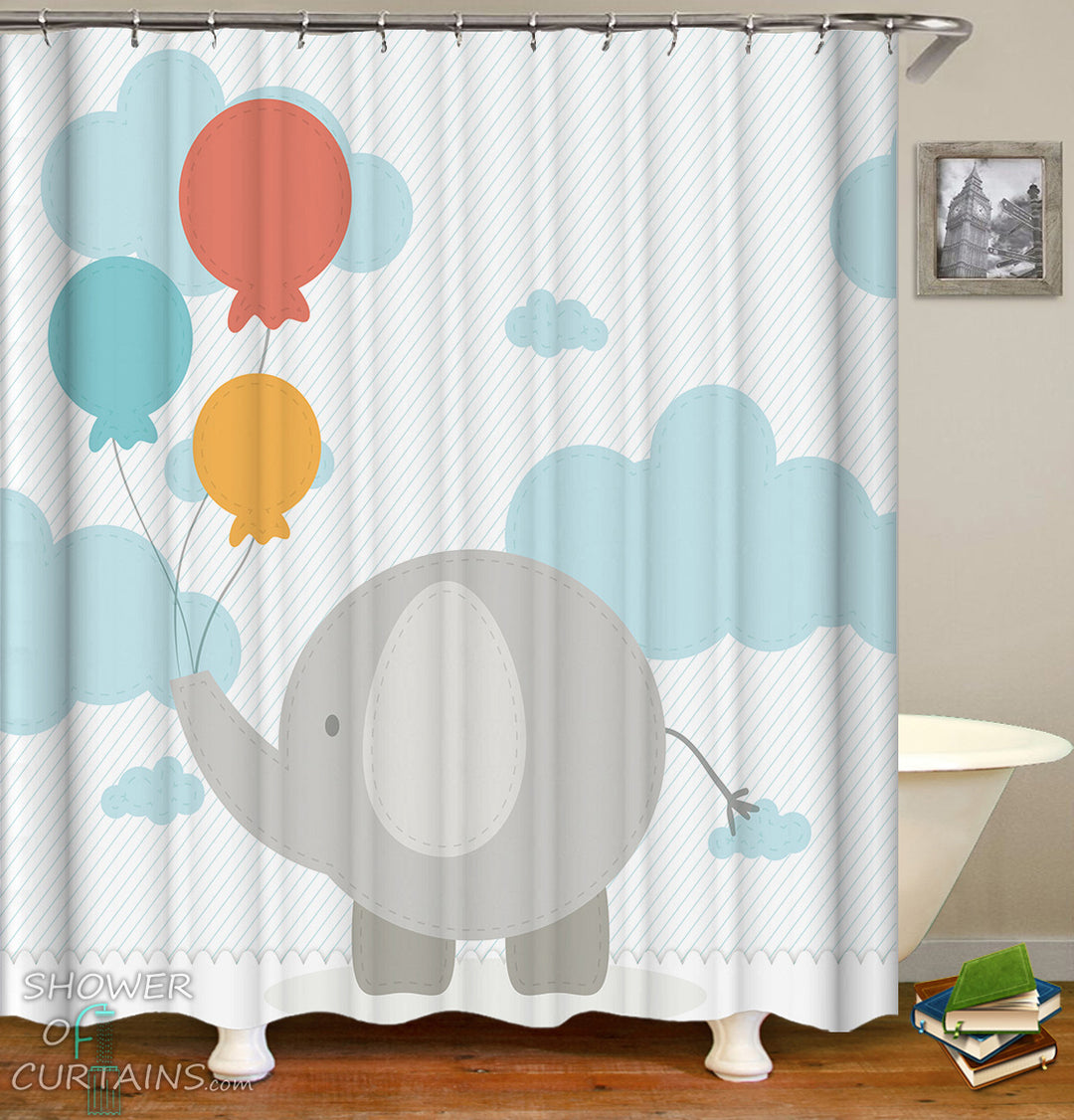 Kids Shower Curtains of Kids’ Elephant Character