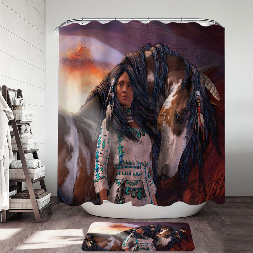 Kindred Spirits Native American Fabric Shower Curtains Girl and Her Horse