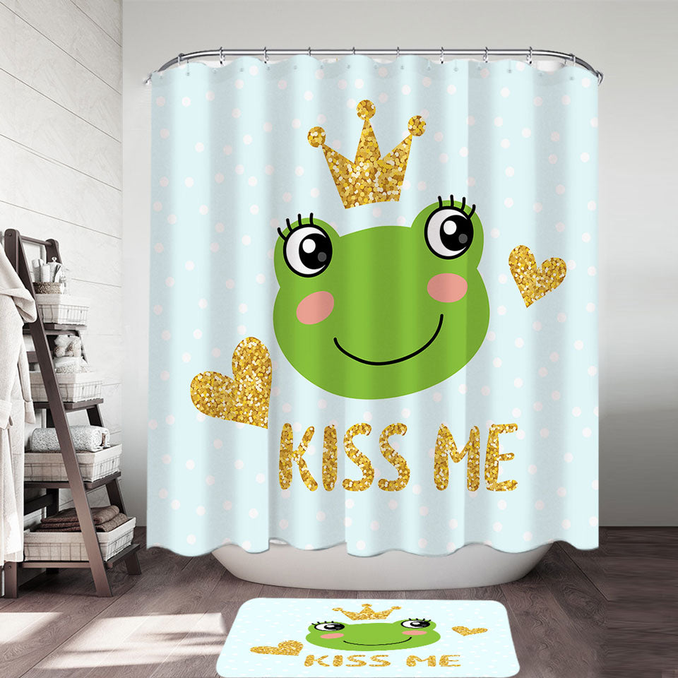Kiss Me Cute Prince Frog Fabric Shower Curtains