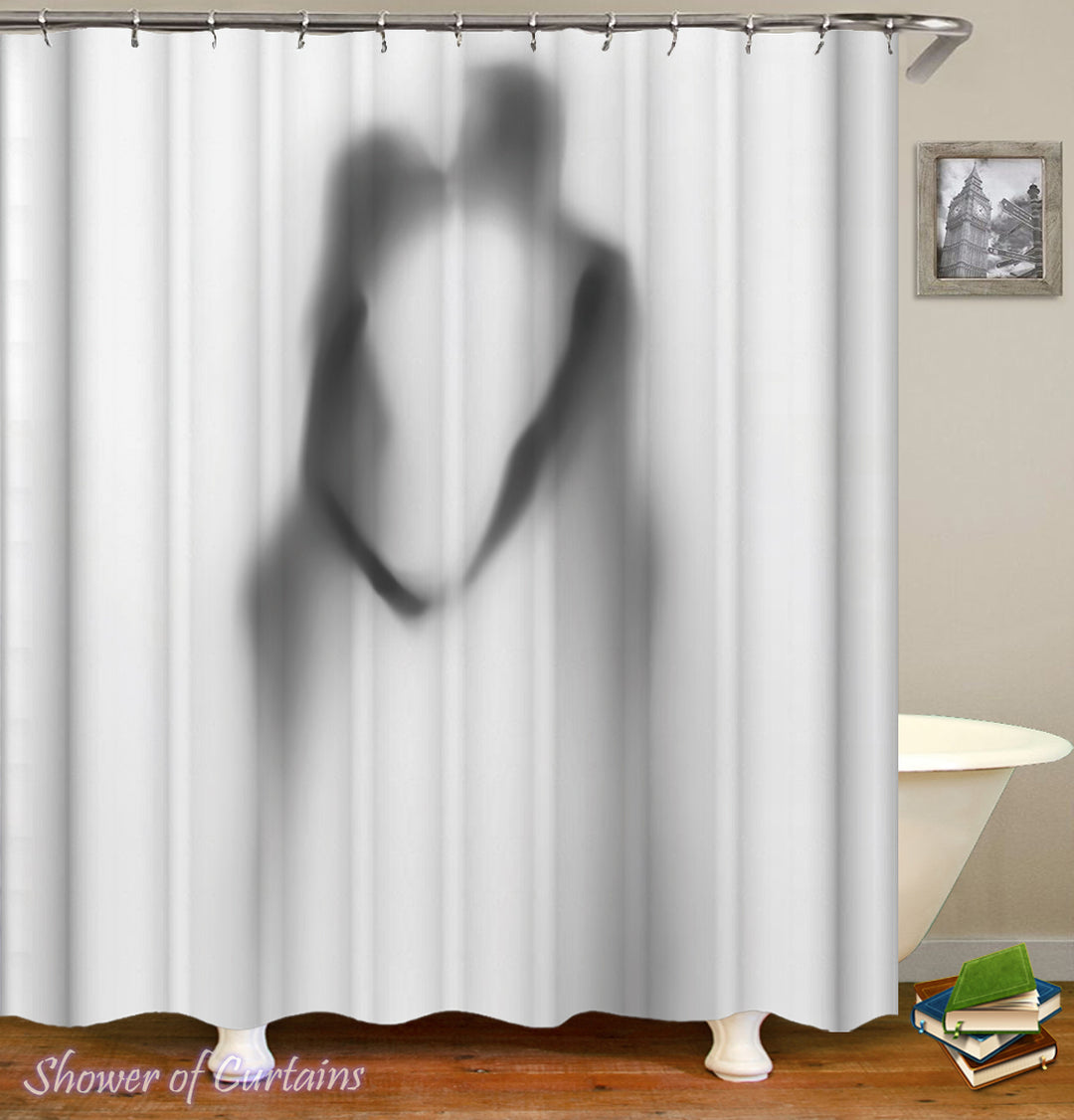 Shower Curtain of Kissing Couple Shadow