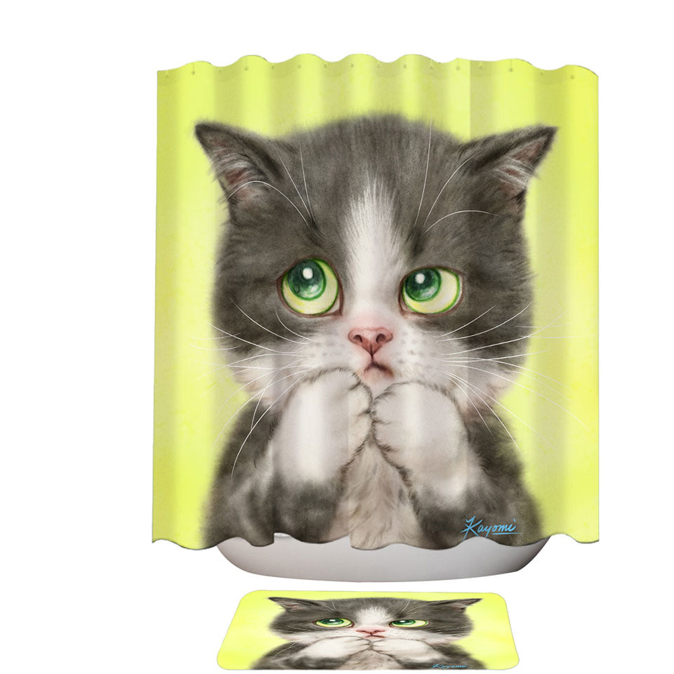 Kittens Art Paintings Cute Little Grey Kitty Cat Shower Curtain