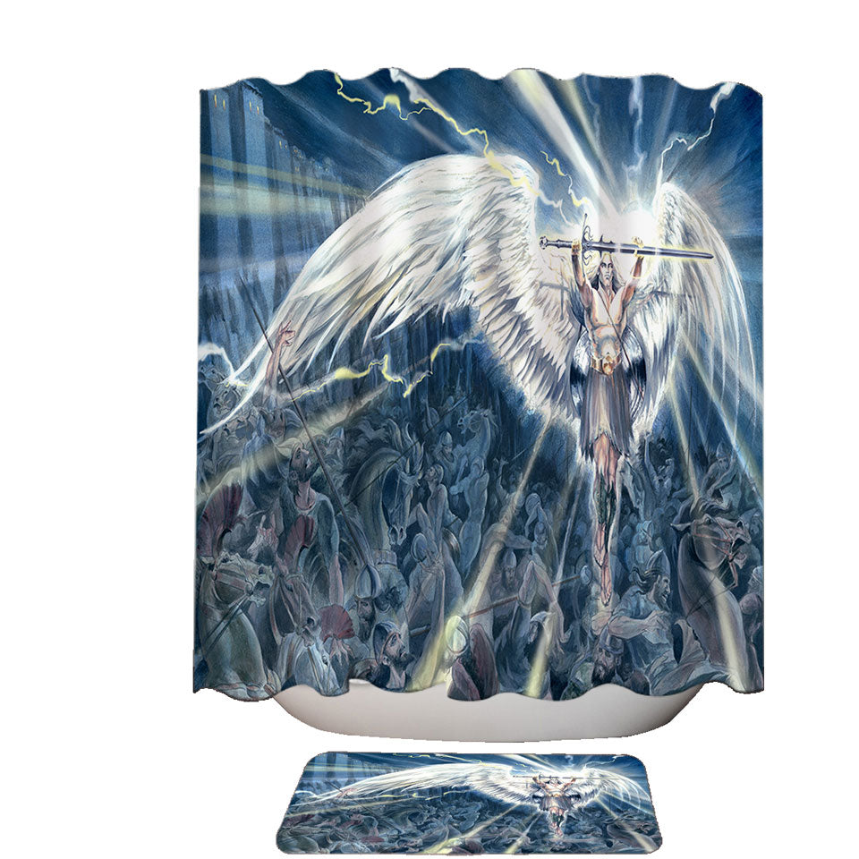 Knight Angel Fabric Shower Curtains Michael vs Assyrians