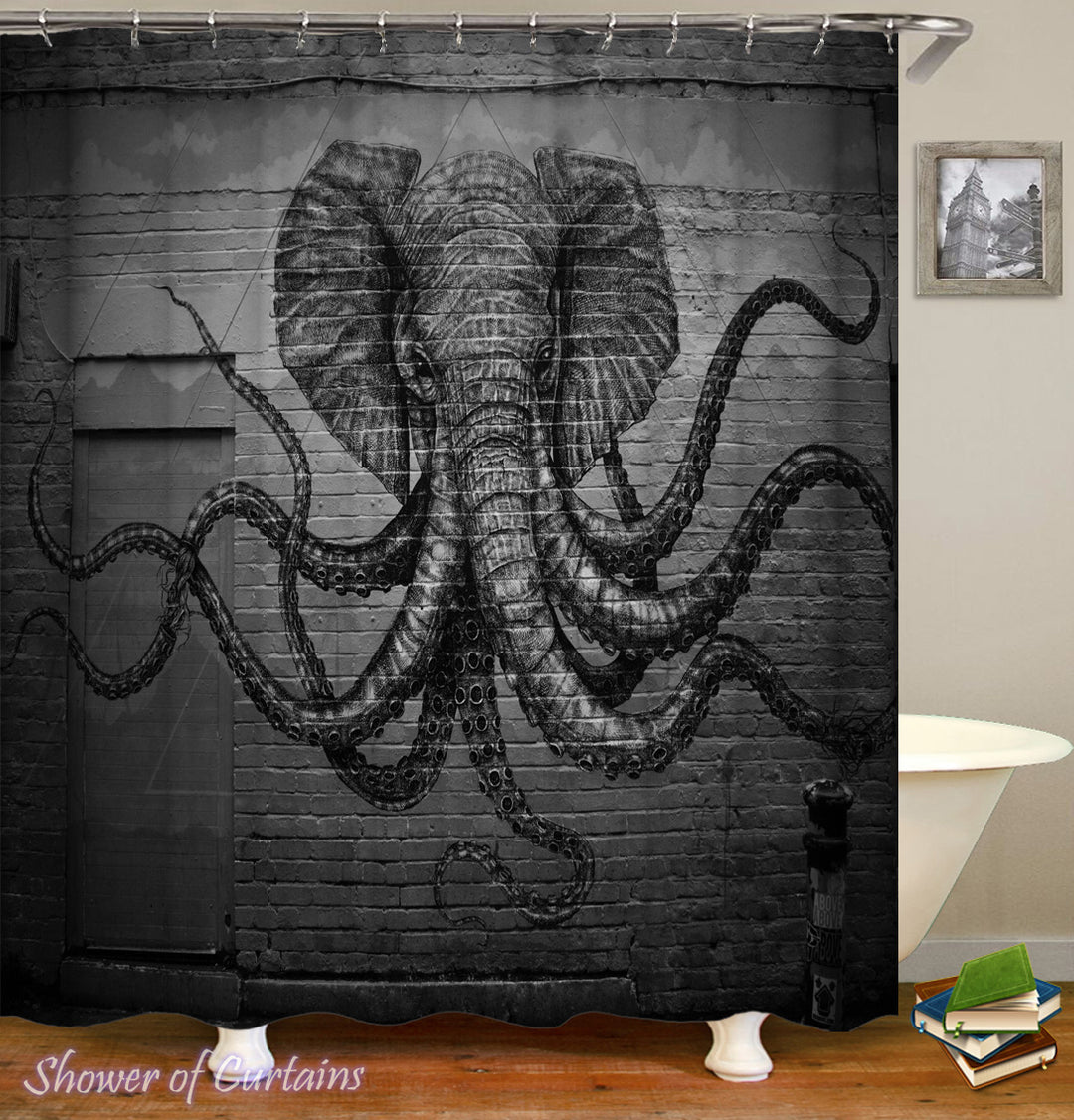 Kraken Shower Curtain - Elephant Octopus Monster