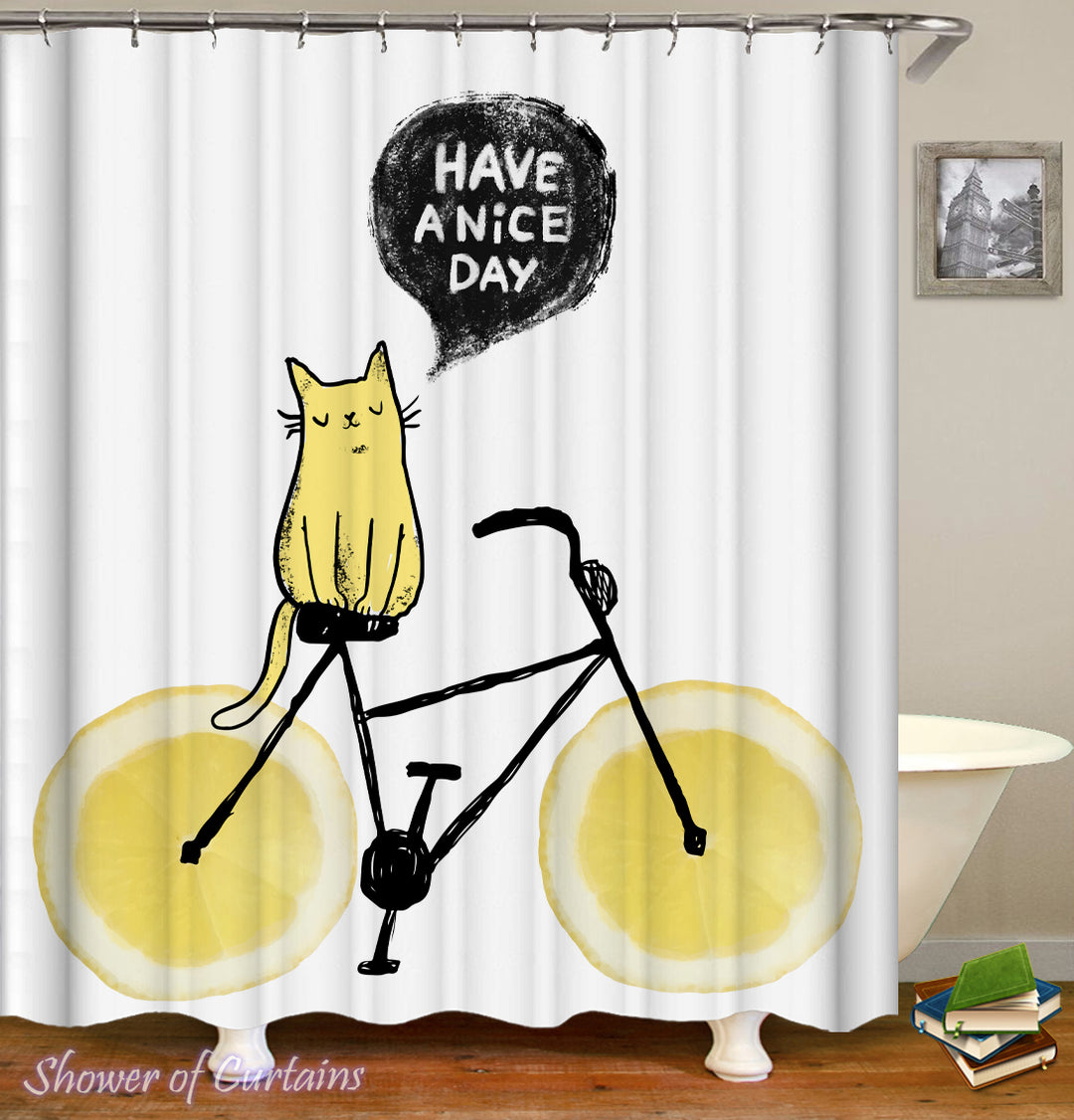Lemon Bicycle Shower Curtain fit Yellow Cat Shower Curtain