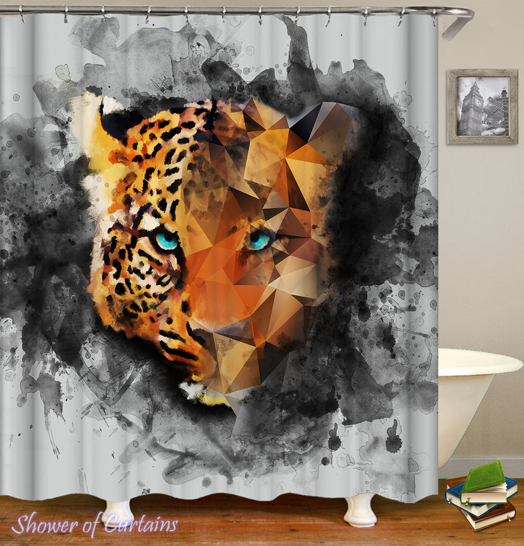 Leopard Shower curtain With Stunning Eyes Drawing