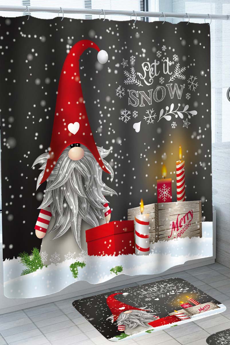 Let it Snow Cute Christmas Dwarf Gnome Shower Curtain