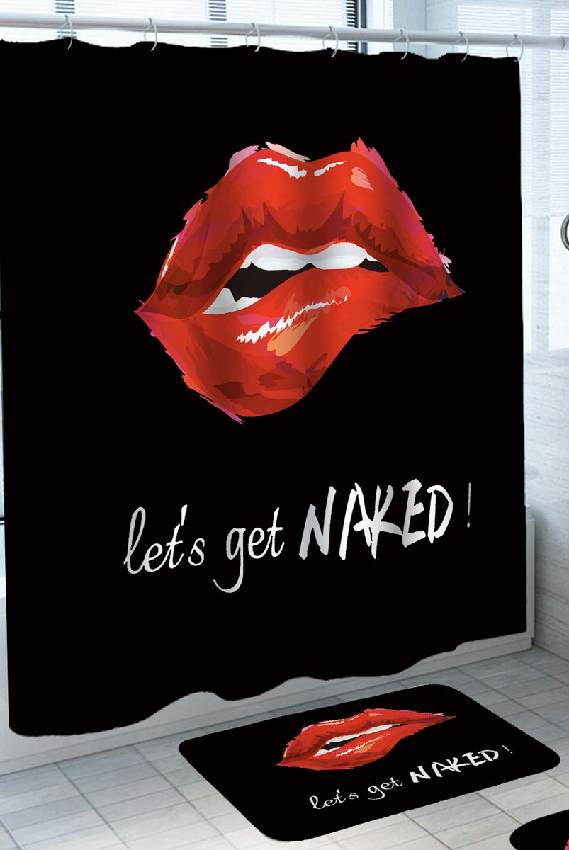 Lets Get Naked Sexy Red Lips Shower Curtains for Men
